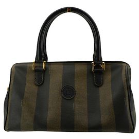 Fendi Borsa Boston in tela a righe Pequin nera vintage Nero