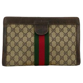 Gucci Vintage Braun Monogramm Kosmetiktasche Ophidia Mittel Braun