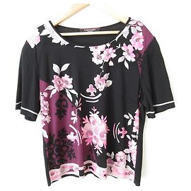 LEONARD Floral Stretch Top Black Pink