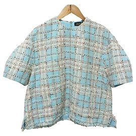 Autre Marque Drawer Check Tweed Short Sleeve Blouse Blue Light blue