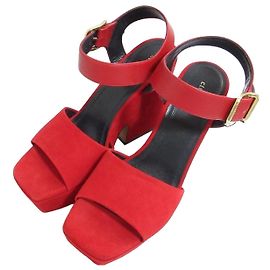 Céline Celine Suede Chunky Heel Sandals Red