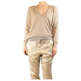 Brunello Cucinelli Neutrale glitzernde V-Ausschnitt-Pullover - Größe 12 Andere