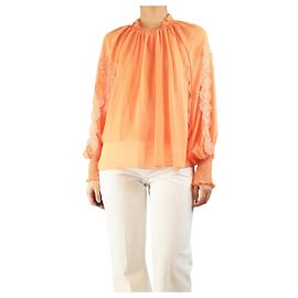 See by Chloé Orange Chiffon-Bluse mit Unterkleid - Größe UK 10 Orange