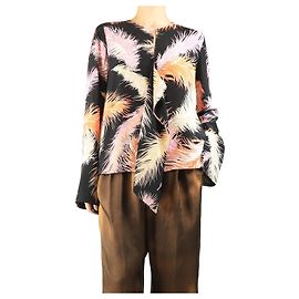 Emilio Pucci Black silk feather-print blouse - size UK 12 Black