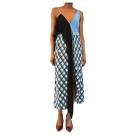 Diane Von Furstenberg Black and blue draped wrap-dress - size UK 6 Blue