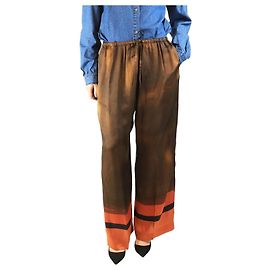 Dries Van Noten Braune satinierte Druckhose - Größe UK 10 Braun