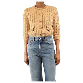 Prada Kamelfarbener Kabelstrick-Cardigan - Größe UK 8 Braun