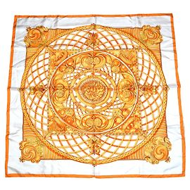 Bufanda Hermès Monedas Y Símbolos De Los Parisii 90 cm Seda Naranja RAK Naranja