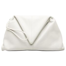 Bottega Veneta White Leather BV Trine Angular Clutch White