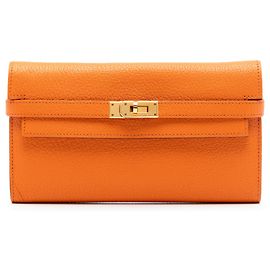 Cartera Larga Kelly en Chevre Mysore Naranja Hermès Naranja