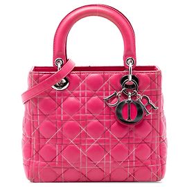 Dior Pink Medium Lambskin Cannage Contrast Stitch Lady Dior Pink