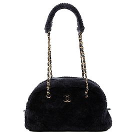 Bolsa de boliche grande em shearling matelado Chanel Blue Coco Neigh Azul Azul marinho