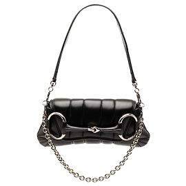 Gucci Kleine schwarze gesteppte Leder-Handtasche mit Horsebit-Kette Schwarz