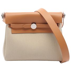 Herbag Zip 20 em Lona Militar Marrom e Vaca Hunter da Hermès Marrom Carne