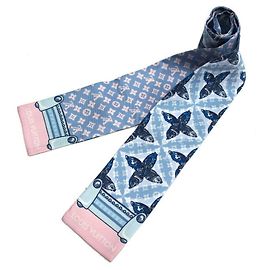 Lenço de seda Monogram Bandeau Animal Fish da Louis Vuitton Rosa Azul Azul marinho