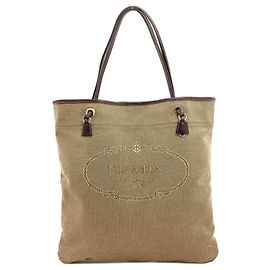 Bolsa tote em jacquard com logo Prada Marrom