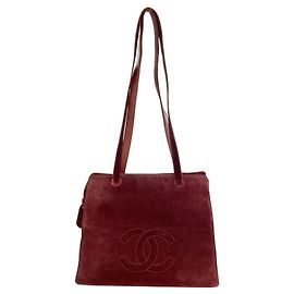 Chanel Suede Leather Tote Bag Dark red