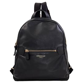 Longchamp Leather Logo Backpack Black