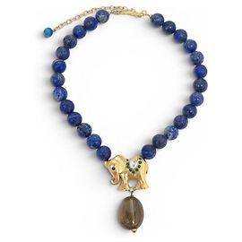 COLLAR PHILIPPE FERRANDIS PENDIENTE ELEFANTE PERLAS LAPIS LAZULI Azul
