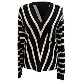 Pull V-neck à rayures marinières Chloé en coton noir et blanc Noir