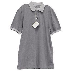 Polo em algodão cinza com logo bordado Brunello Cucinelli Cinza