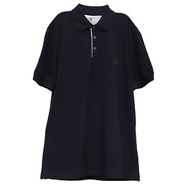 Polo en coton bleu marine avec logo brodé Brunello Cucinelli Bleu Bleu Marine