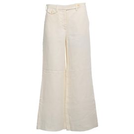 Calças largas de cintura alta Theory em linho creme Branco Cru