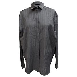 Totême Pinstriped Button-Down Shirt in Grey Wool Grey