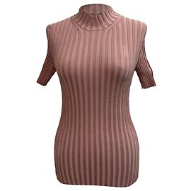 Pull en coton rose à manches courtes Fendi Marron Rose