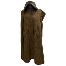 Casaco Cape Loewe em Lã Houndstooth Marrom Marrom Vermelho