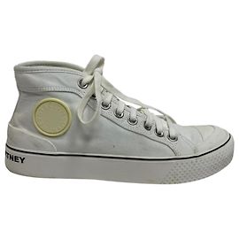 Stella Mc Cartney Stella Mccartney Logo Accent High-Top Sneakers in White Canvas  White Cream