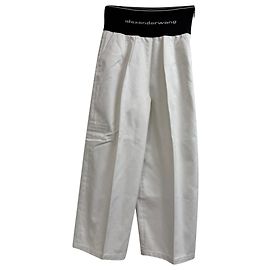 Pantalones con cinturilla de logo Alexander Wang en algodón blanco Blanco Crudo