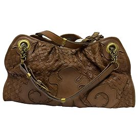 Bolsa de Ombro Intrecciato em Couro Marrom Bottega Veneta Marrom Vermelho