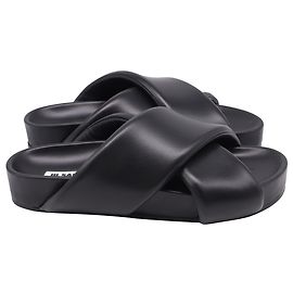 Sandálias slide de tiras cruzadas acolchoadas Jil Sander em couro preto Preto