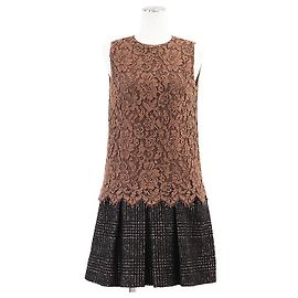 Dolce & Gabbana Vestido de mistura de lã e renda floral Dolce&Gabbana Marrom Preto