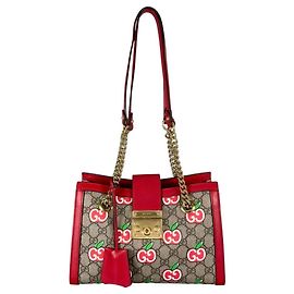 Bolsa de Ombro Gucci GG Apple Padlock Vermelho Multicor Bege