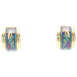Pendientes de clip de esmalte cloisonné de Hermès Azul Dorado Verde