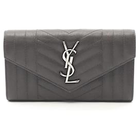 Yves Saint Laurent Paris College Bi-fold Long Wallet Brown