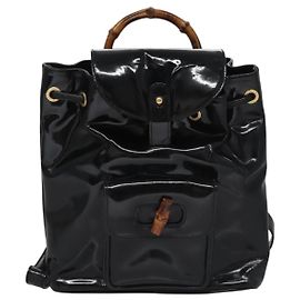 Gucci Vintage Bamboo Backpack Patent Mini Black