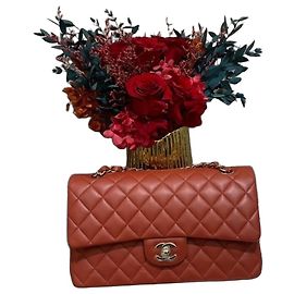 Chanel Chip Lambskin Handbag Brownish Red Gold Hardware Other