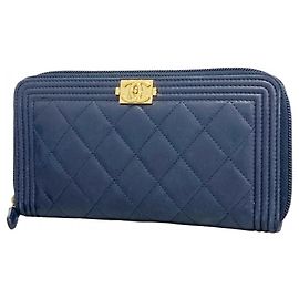 Cartera Larga Chanel Boy en Piel de Cordero Azul Marino Azul marino