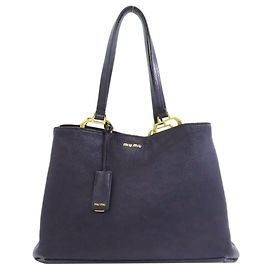 Miu Miu blaue Leder-Tote Blau