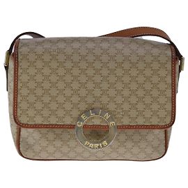Céline Celine Vintage Macadam Circle Logo Shoulder Bag Canvas and Leather Beige