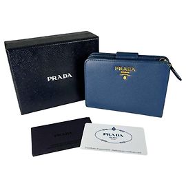 Prada Saffiano Leder Bi-Fold Geldbörse Blau