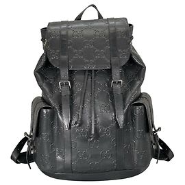 Gucci Black GG Embossed Leather Backpack Black