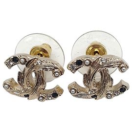 Chanel Brincos logo CC, strass e pérolas de fantasia Prata