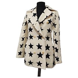 Max Mara Sfilata Double-Breasted Wool Blend Coat with Star Print Black White