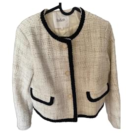 Ba&Sh Giacca corta in tweed ecru e nera Nero Beige
