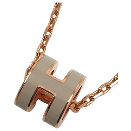 Hermès Colar Mini Pop H, Marrom Grace, hardware em Ouro Rosa Rosa Bege Dourado Castanho claro