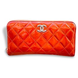 Chanel Zippy Wallet Bright Orange Leather Orange Silver hardware